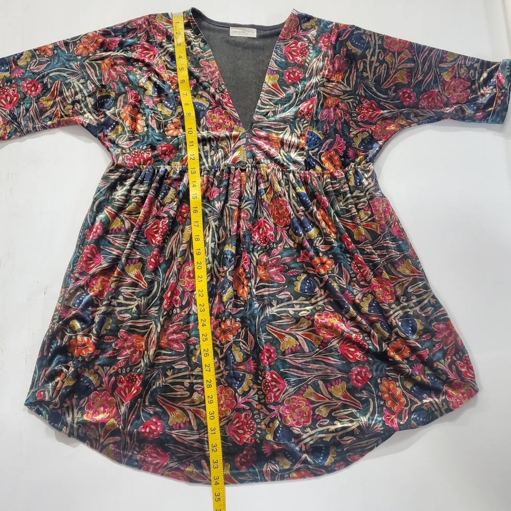 Natural Life Velvet Floral V-Neck Mini Dress Multi-Color Boho Bell Sleeve Small - Picture 6 of 10